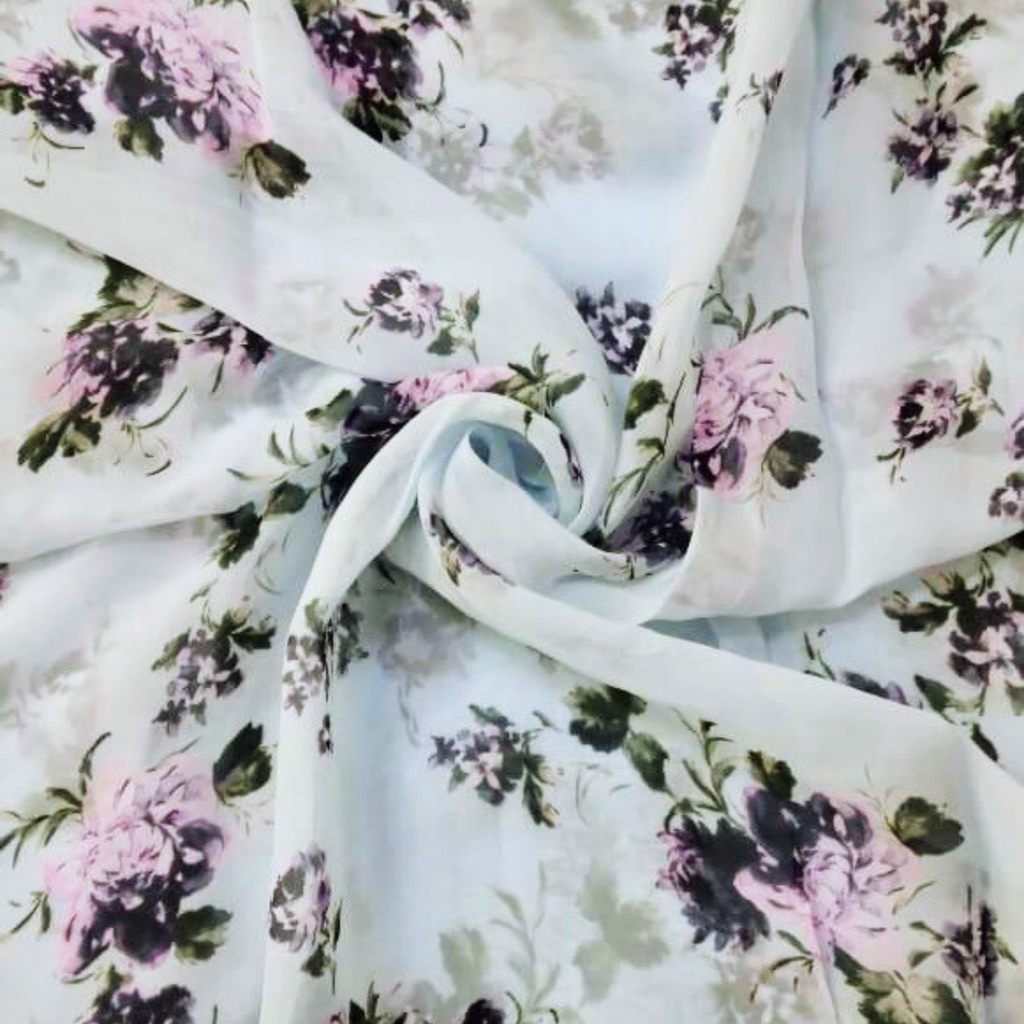 Exquisite Elegance: Unveiling the Enchanting Floral Charm of Pure Chinon Fabric