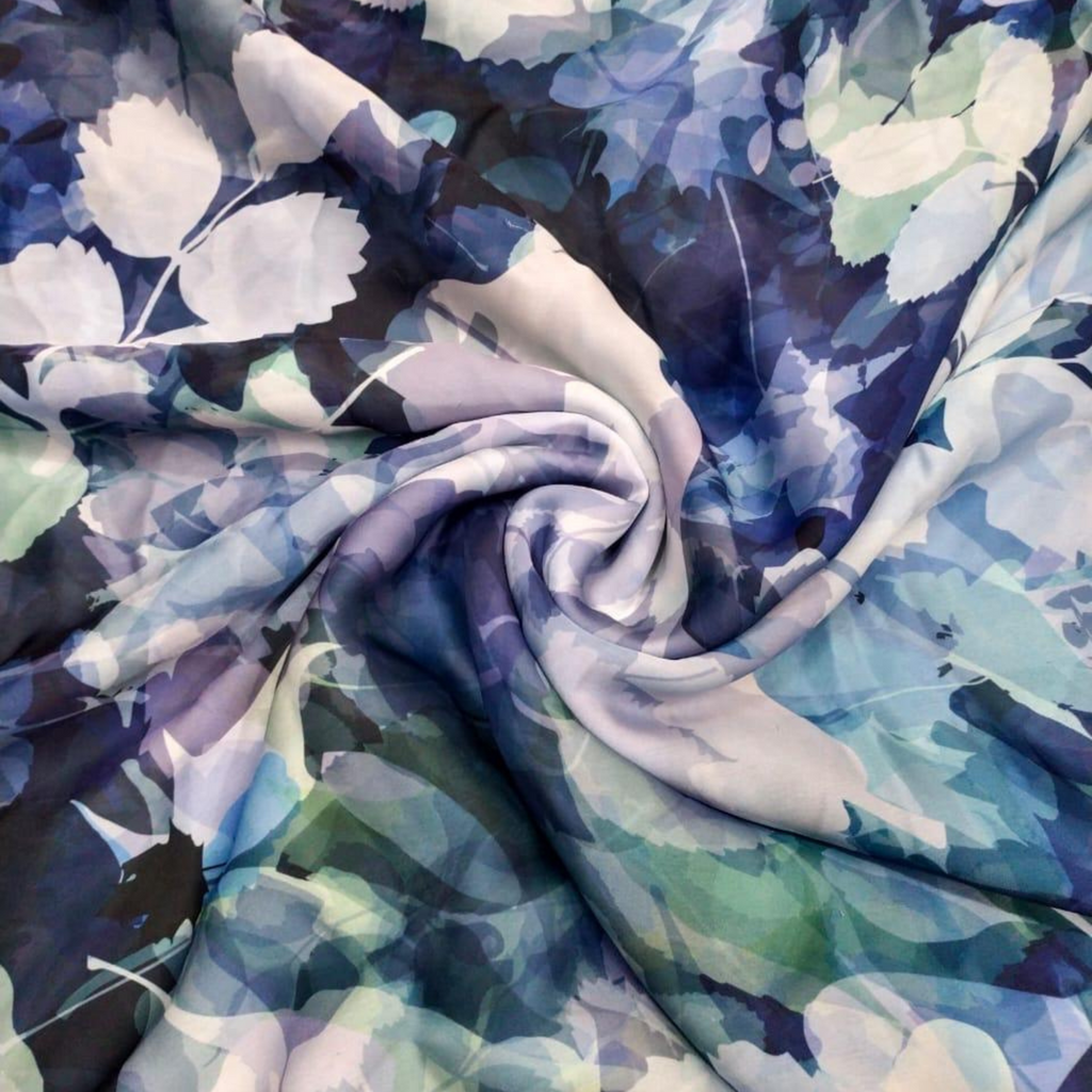 Whimsical Garden: Satin Georgette's Abstract Floral Fabric Unveiled
