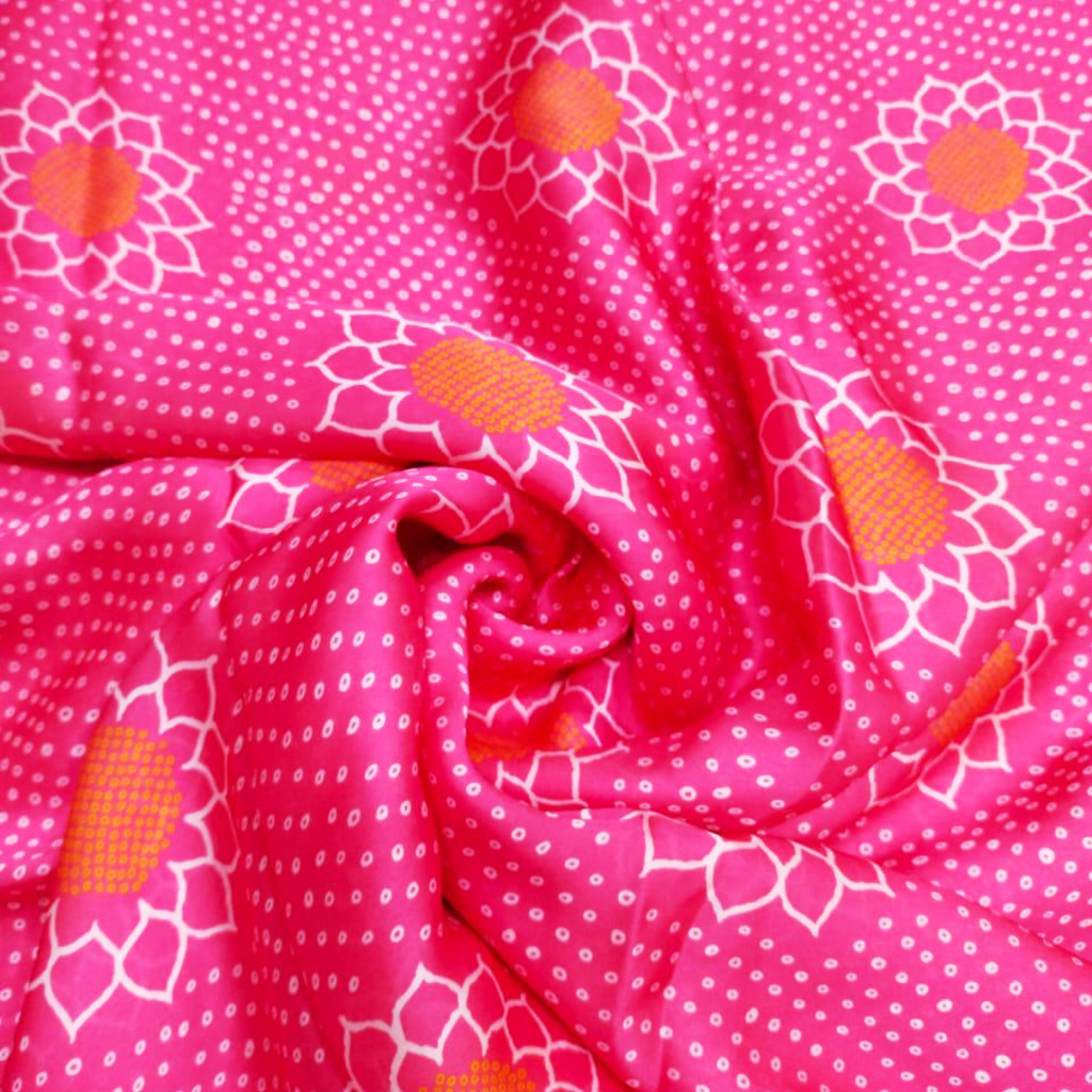 Authentic Bandhini Elegance: Satin Georgette Fabric adorned with Bandhini Prints