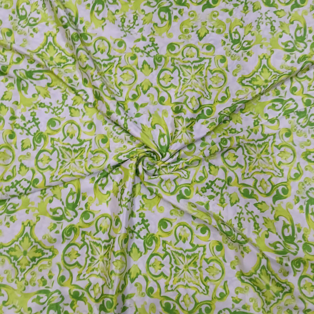 Print Pattern in White on Crepe Silk Fabric