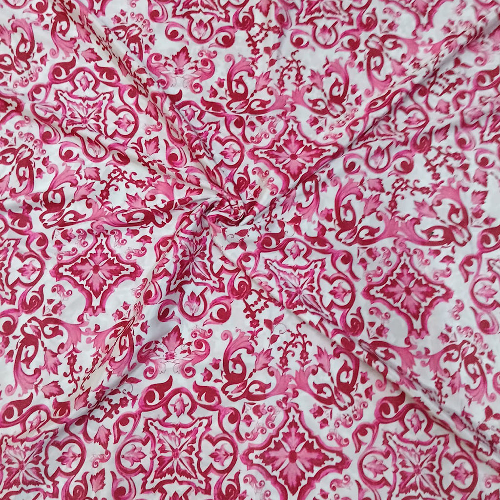 Print Pattern in White on Crepe Silk Fabric