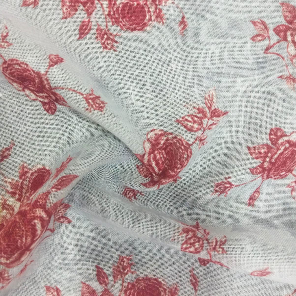 Floral Printed Fabric Material Floral Linen Red