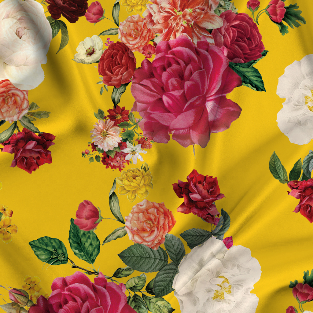 Floral Printed Fabric Material Floral Modal Satin Yellow