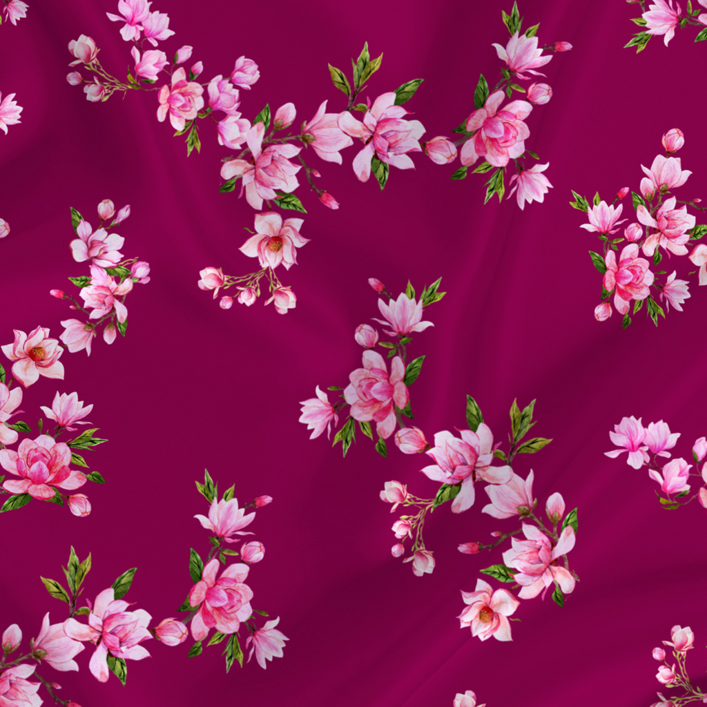 Watercolour Floral Printed Fabric Material Floral Modal Satin Red