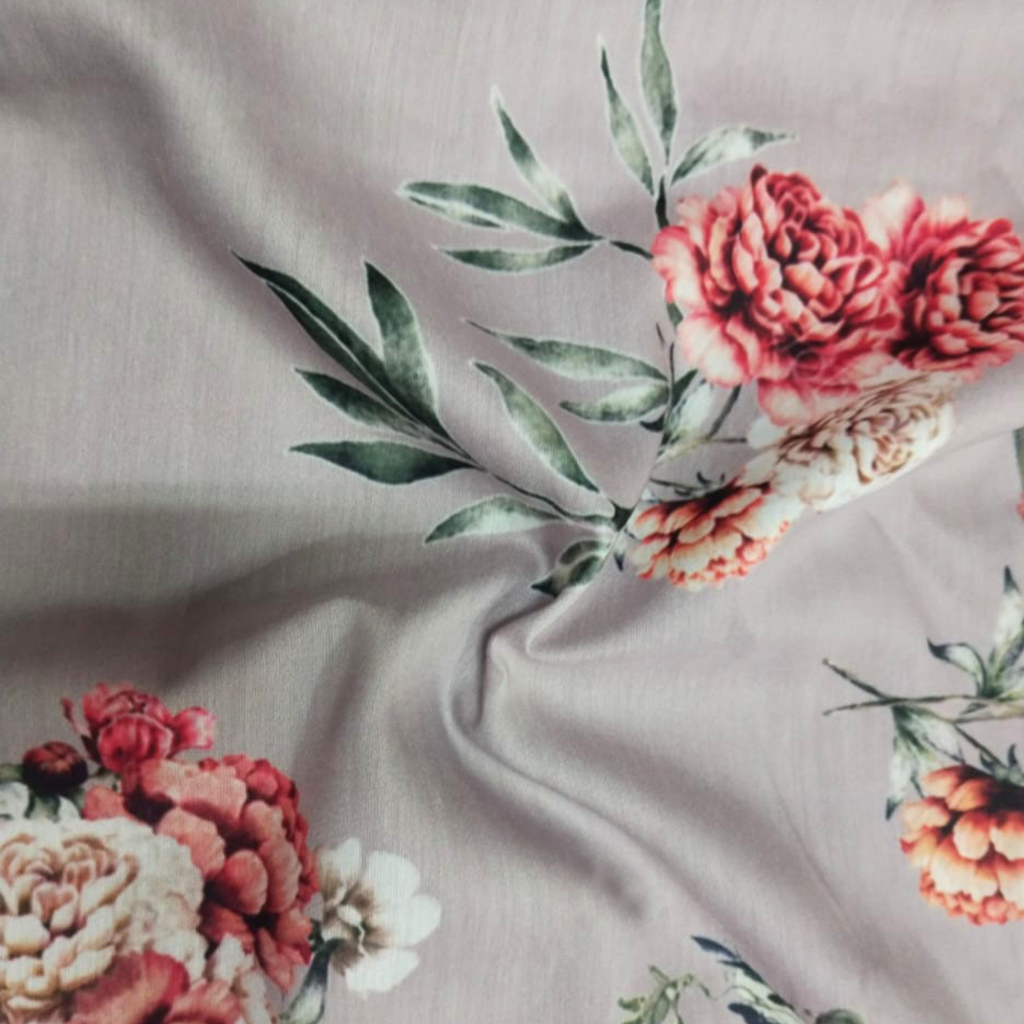 Floral Printed Fabric Material Floral Chanderi Grey