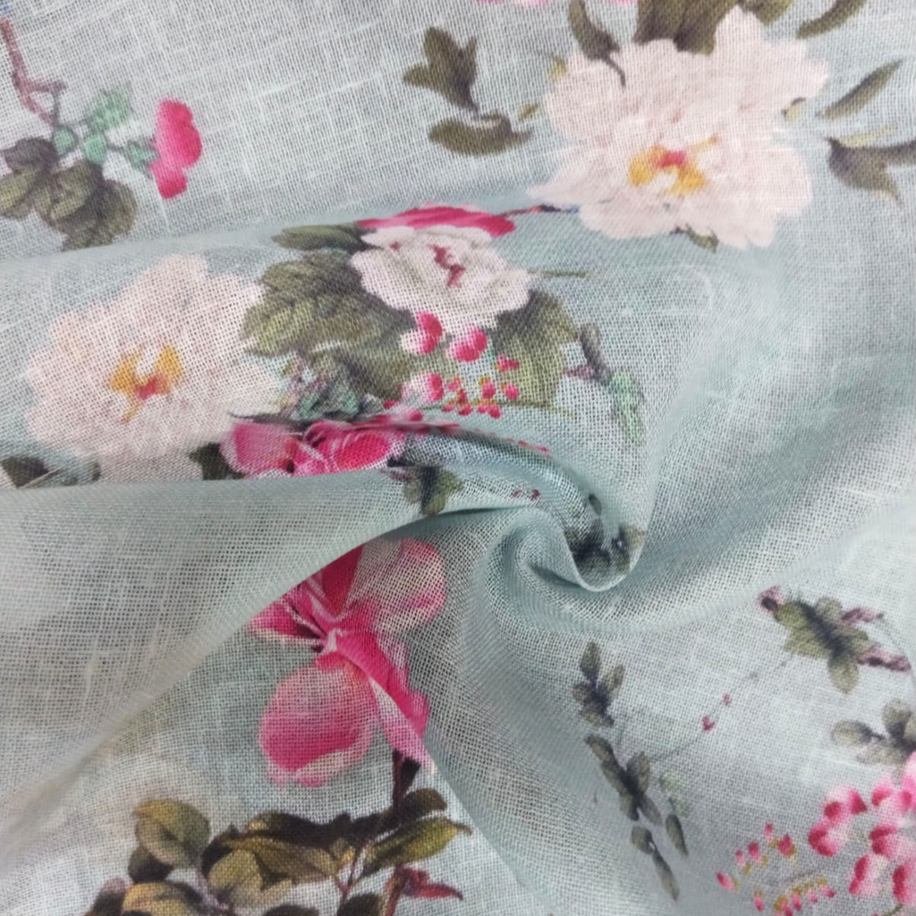 Floral Printed Fabric Material Floral Linen Purple