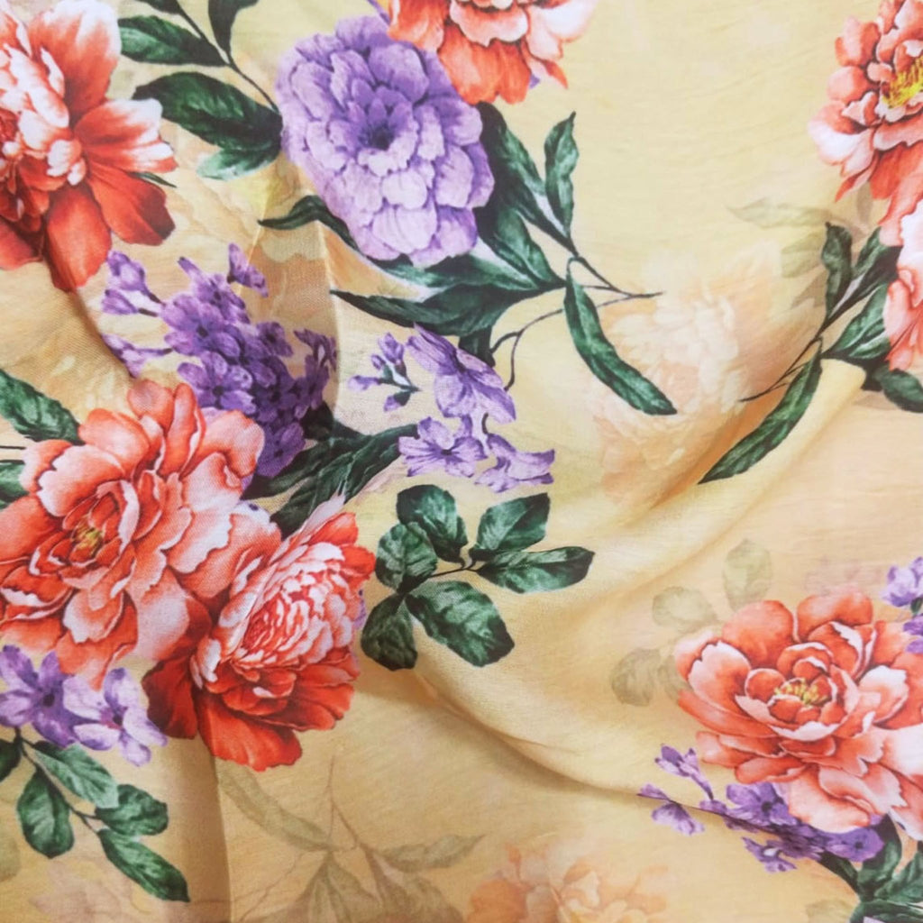 A Captivating Blend of Colors: Satin Georgette's Floral Watercolor Symphony