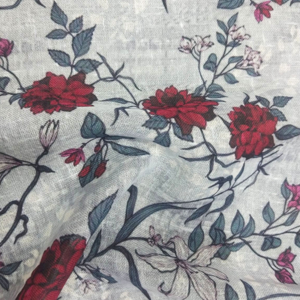 Floral Printed Fabric Material Floral Linen Brown