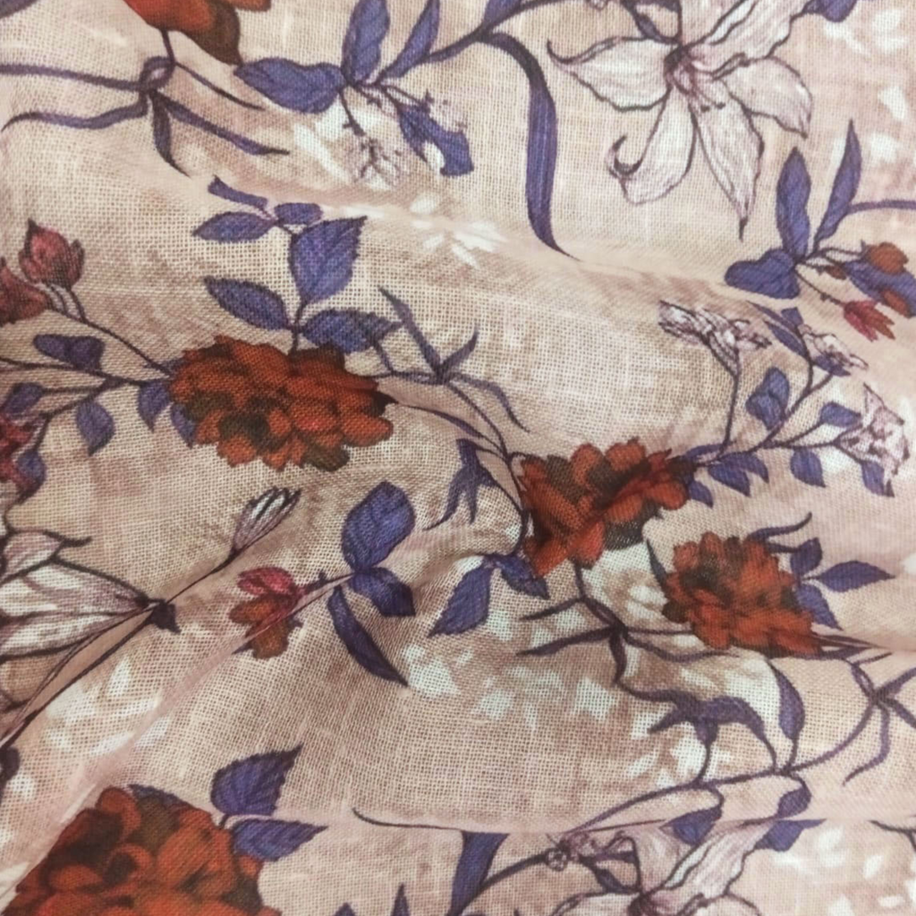 Floral Printed Fabric Material Floral Linen Blue