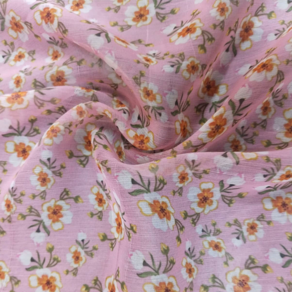 Ditsy Floral Printed Fabric Material Floral Chiffon Pink