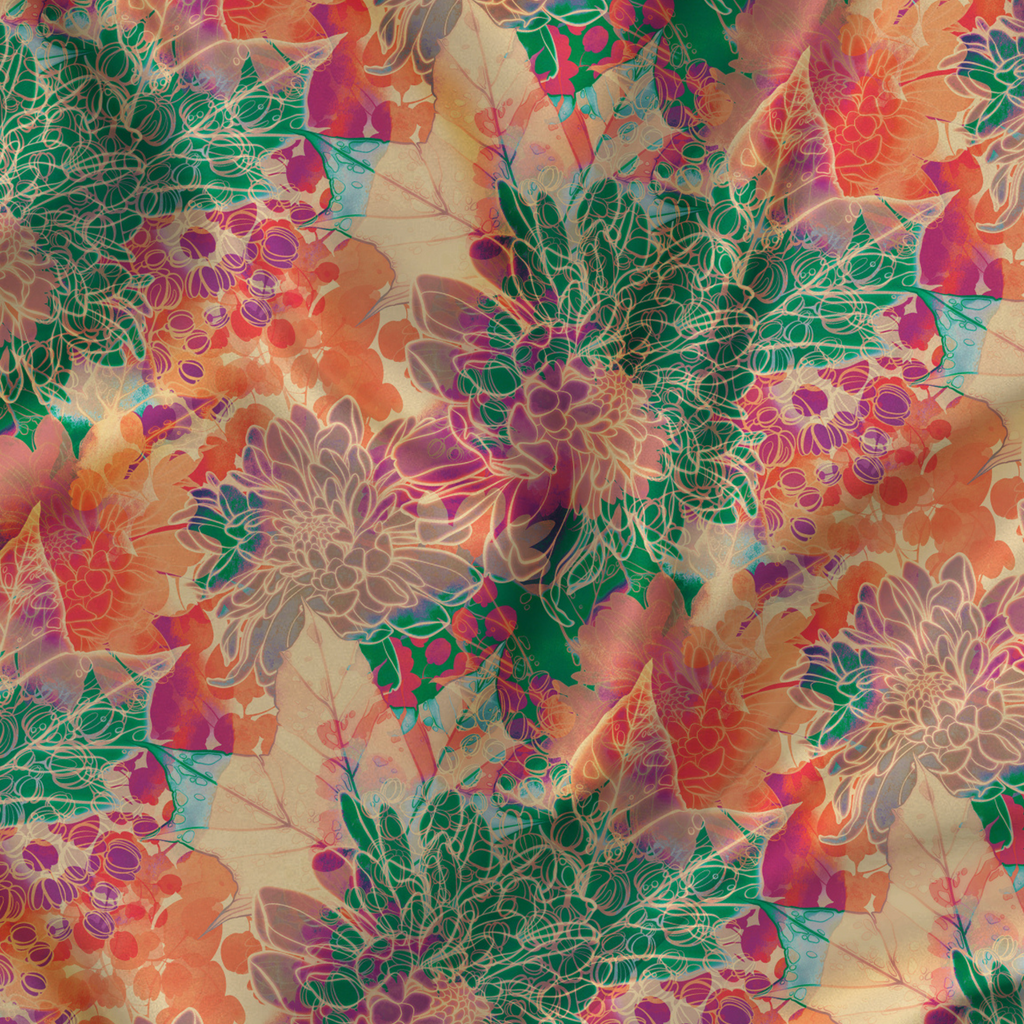 Abstract Printed Fabric Material Abstract Modal Satin Multi Colour