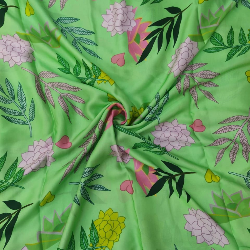 Tropical Bliss Unveiled: OM Fabs' New Satin Georgette Collection