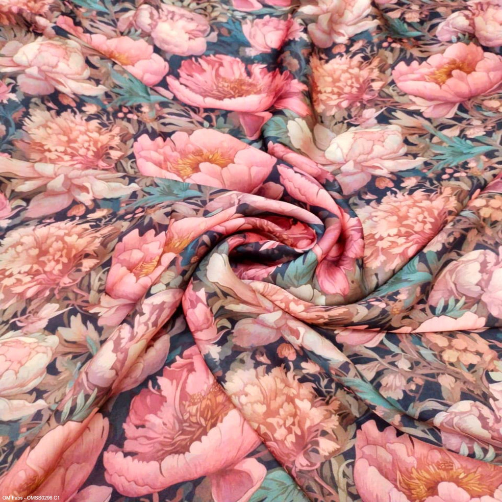 OM Fabs Unveils Mesmerizing Satin Georgette Floral Prints: 100% Polyester and Viscose Fabric Collection