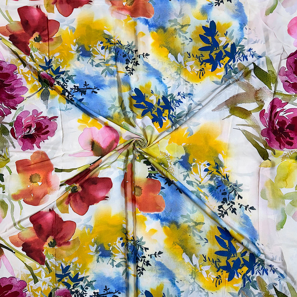 Yam Big Multi Floral Print with Ivory Base on Pure Natural Crepe OM DW 87 C1