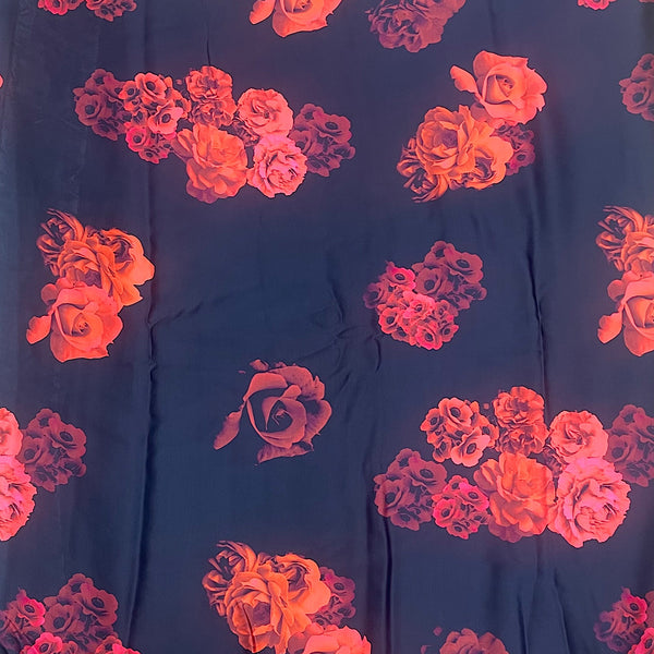 Gazal Print with Black Base & Red Rose Floral Design on Pure Modal Satin