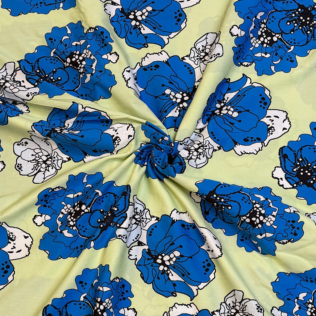 Dhruv Print with Pista Green Base & Blue Floral Print on Pure Cotton Poplin OM PS 35 C5