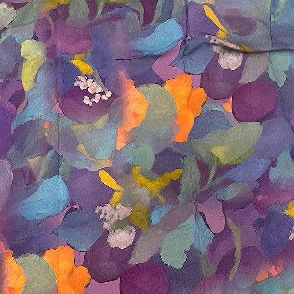 Yam Big Floral Print in Jamun Colour on Pure Viscose Muslin Fabric