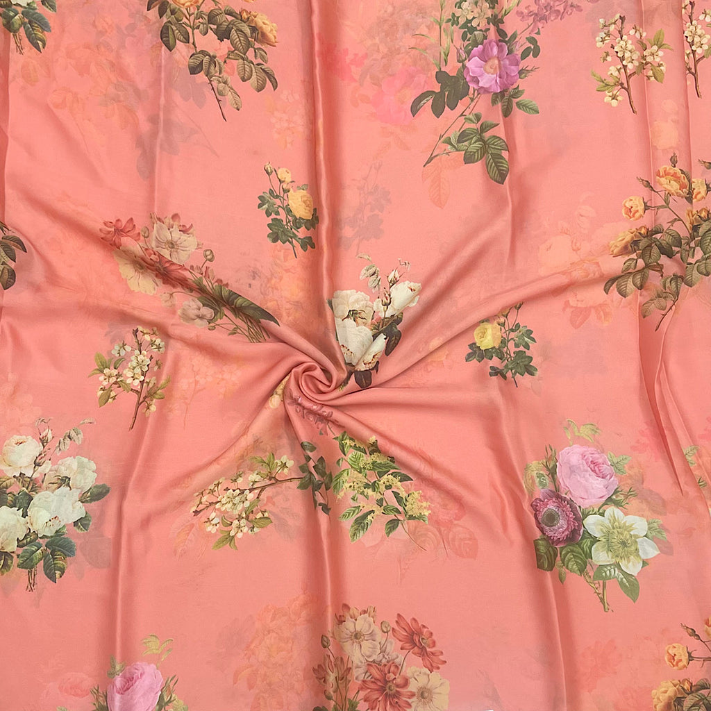 Peach Color Big Floral Print on Soft Organza TK 512 C1