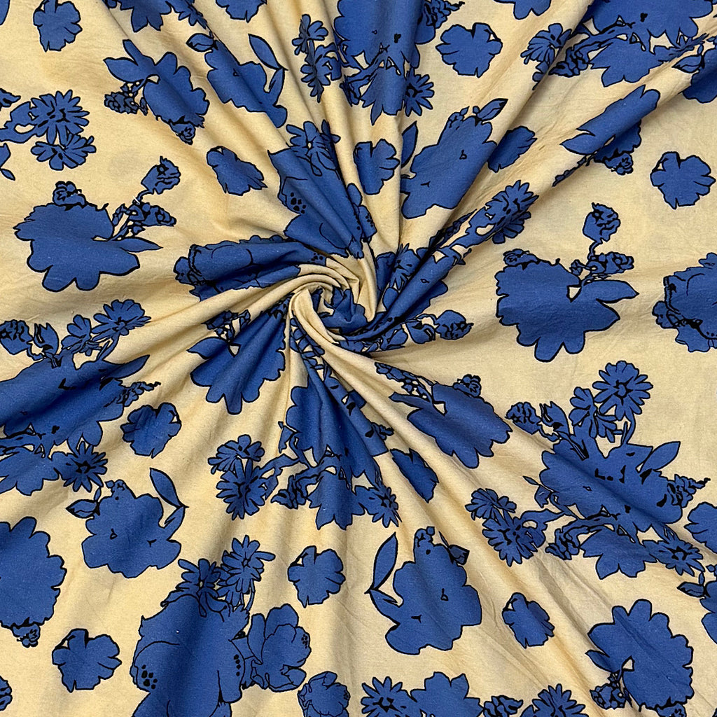 Dhruv Camel Base with Blue Floral Print on Pure Cotton Poplin TK 545