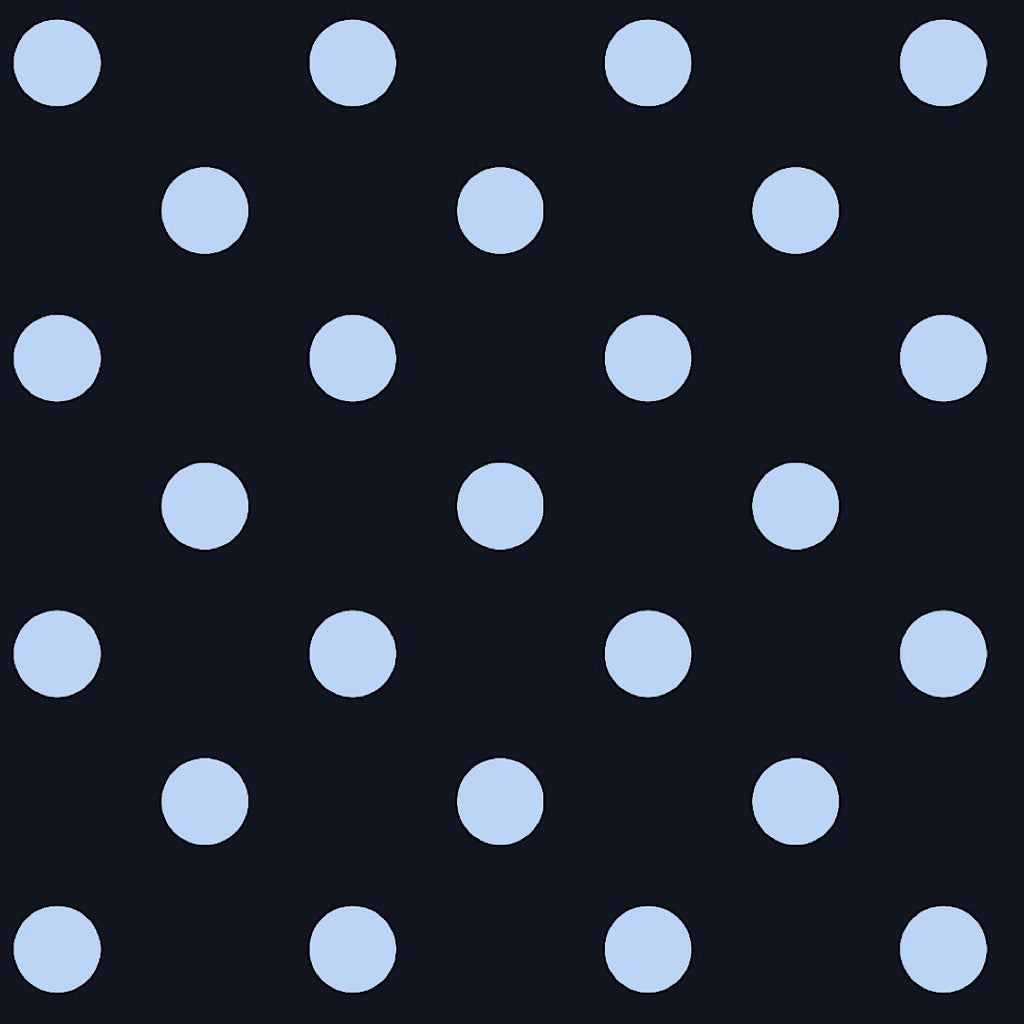 Symmetric Polka Dot Print on Dark Navy Blue Base with Light Blue Dot on Pure Cotton Poplin 1.5 Inch Polka Dot