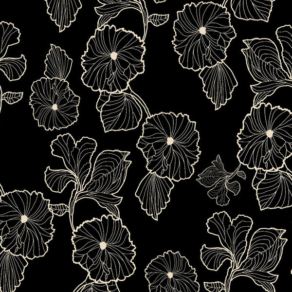 Black & White English Floral Print in Natural Crepe OM PK 1436