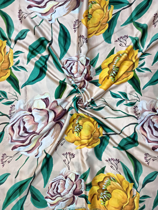 Big Size Rose Peach Floral Print on Pure Modal Satin OM SG 118