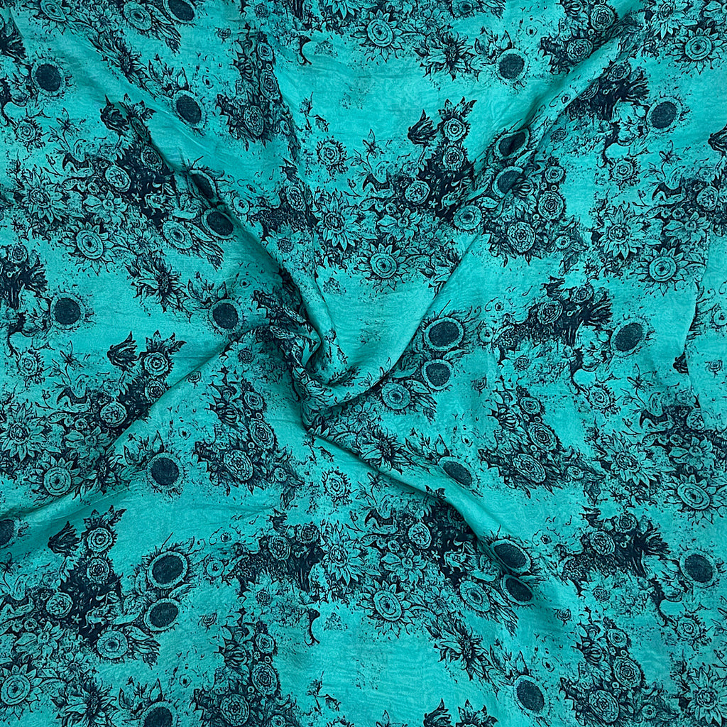 Bhumika Print with Firozi Base & Black Floral Design on Pure Viscose Organza