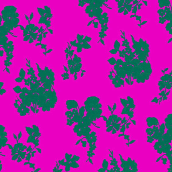 Pink with Green English Floral Print on Satin Georgette PK 1524