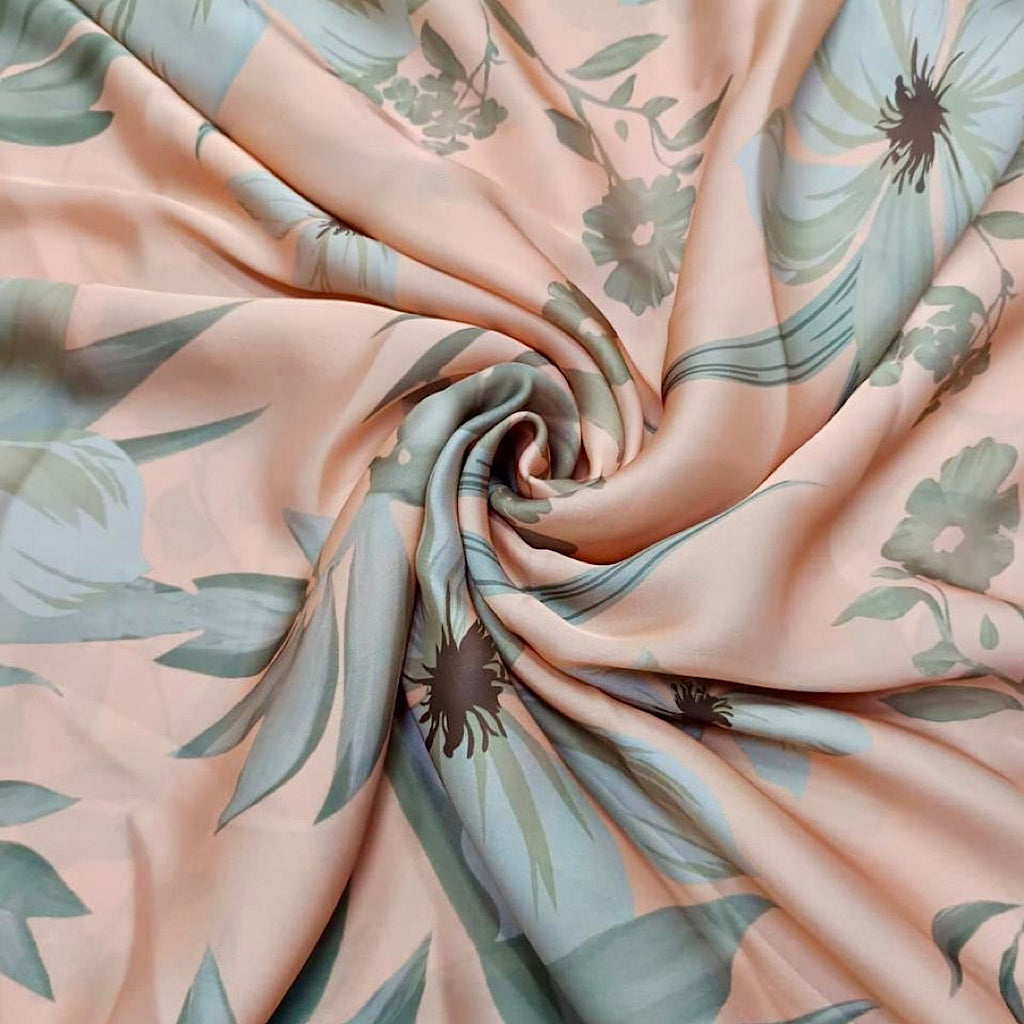 Peach Floral Print on Satin Linen PK 1513