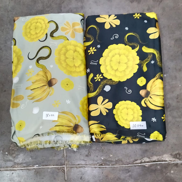 Shivan Yellow Floral & Snake Print in Black Color on Armani Satin Fabric