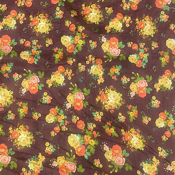Sabya Chocolate Brown Small Floral Print on Silk Fabric OM SS 299
