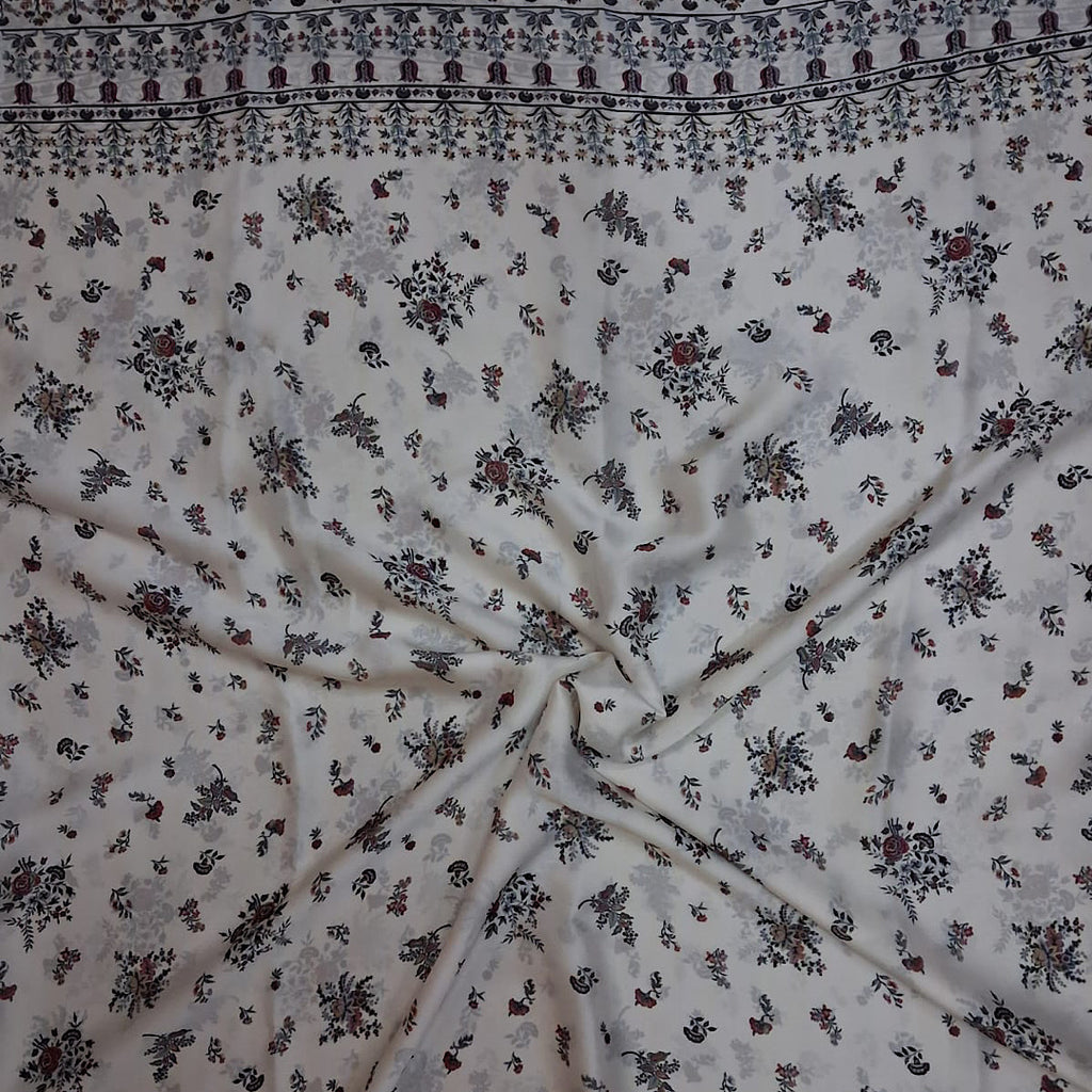 Classical Print with Running Border in ivory White on Muslin Fabric OM ...