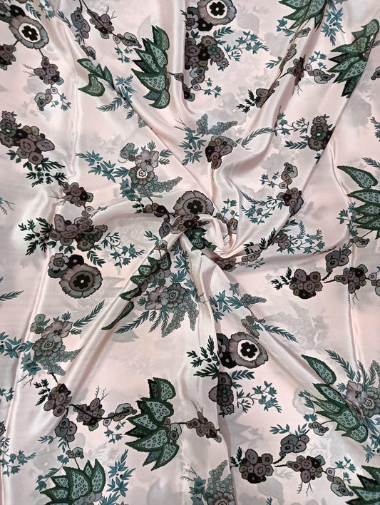 Beige Color Small Floral Traditional Sabya Print on Pure Natural Crepe OM SG 112