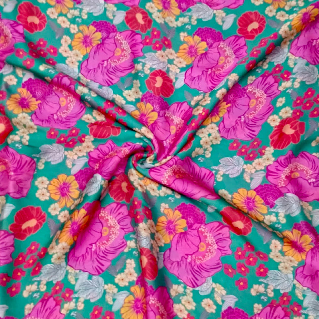 Multi Colour Floral Print on Satin Georgette Fabric OM TS 004