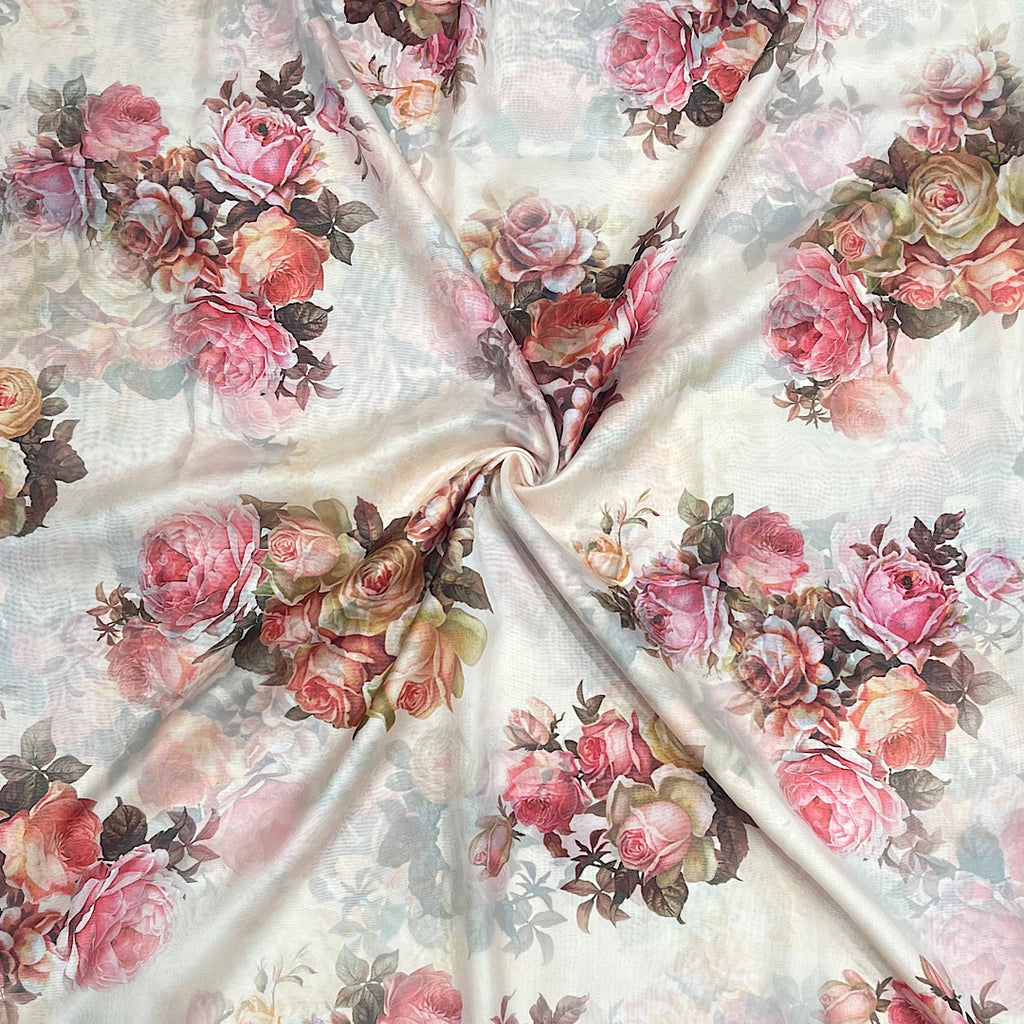 Sabya Super Hit Print with Beige Base & Floral Design on Satin Georgette