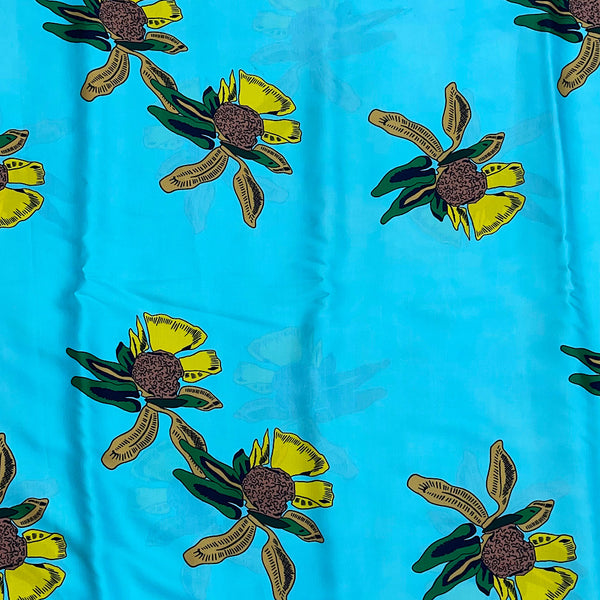 Sabya Print with Firozi Blue Base & Yellow Floral Design on Pure Modal Satin