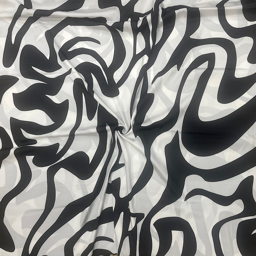 Abstract Print with Black & White Color on Crepe Silk