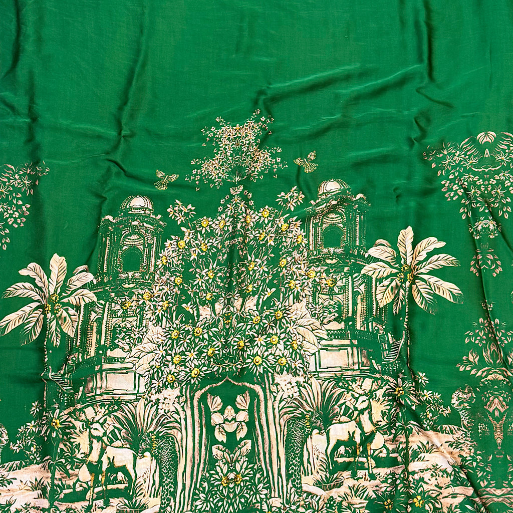Gazal Print in Emerald Green Base on Pure Modal Satin Fabric OM SG 234