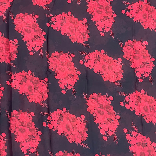Black with Red Floral Print on Satin Georgette PK 253