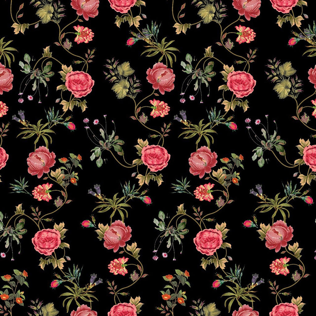 Black Small Floral Print on Pure Natural Crepe OM SG 133
