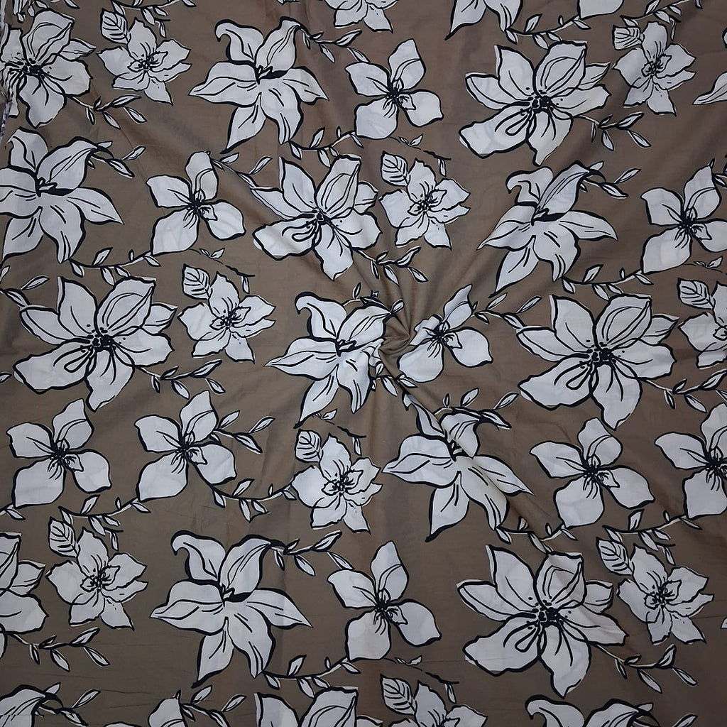 Dhruv Print with Camel Colour Base & White Floral on Pure Cotton Poplin