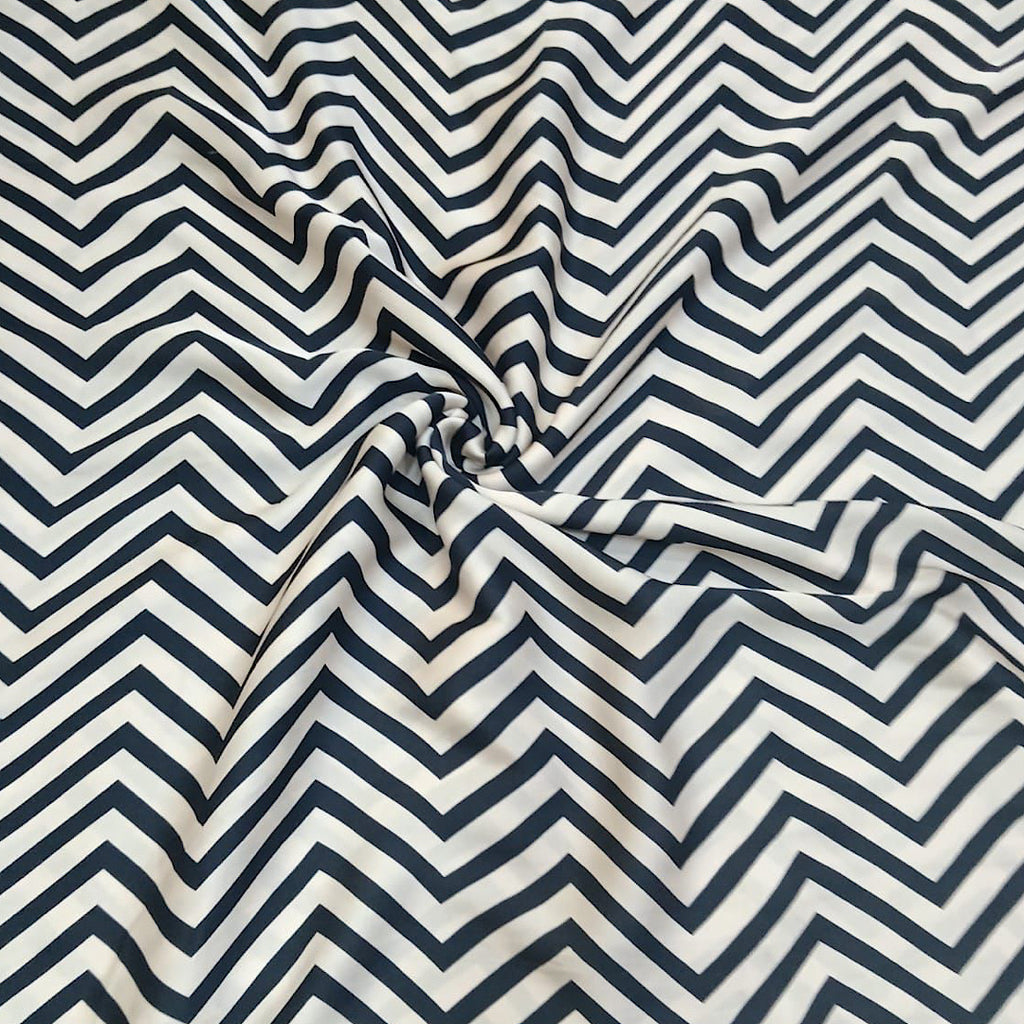 Heena Karan Thin 0.5” Zig Zag Print in Black & Ivory color on Pure Modal Satin