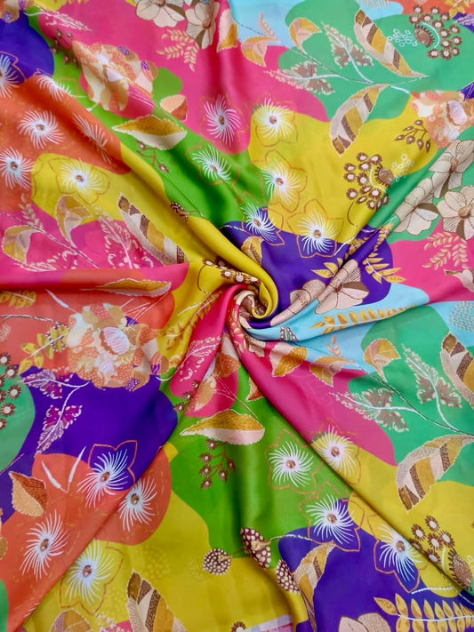 Multi Color Floral Gazal Lehenga Print on Satin Georgette OM SG 111