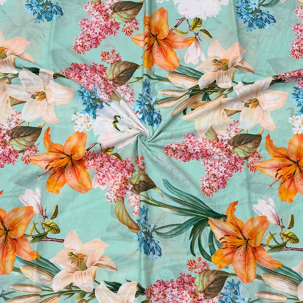 Raina’s Floral Print with Light Pista Green Base & Multi Floral on Pure Glace Lawn Cotton OM SG 243 C1