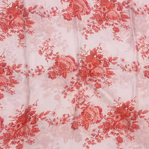 Red Floral Print on Satin Georgette OM SG 132