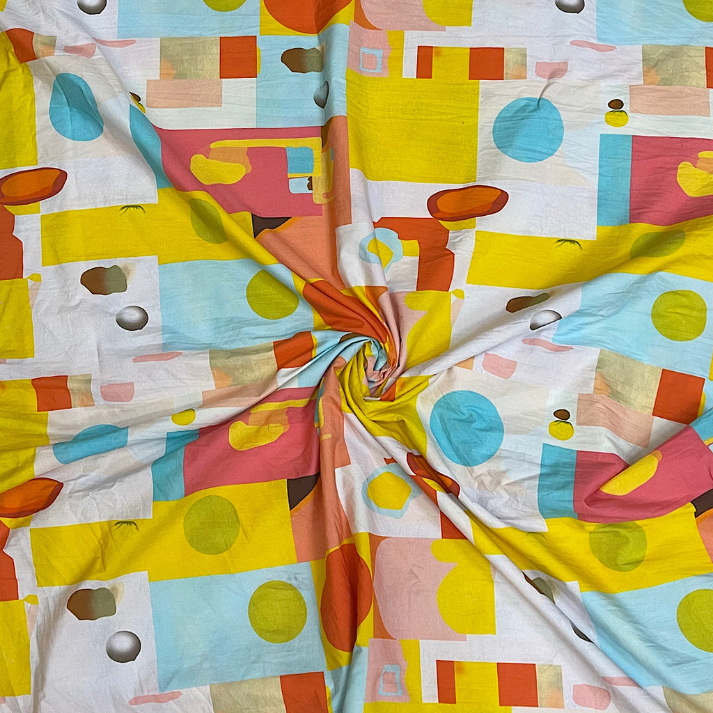 Abstract Geometric Print Pattern in Yellow on Pure Cotton Poplin