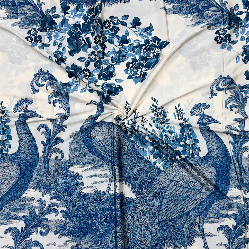 Yam Peacock Floral Print on Ivory Base on Pure Natural Crepe OM DW 89