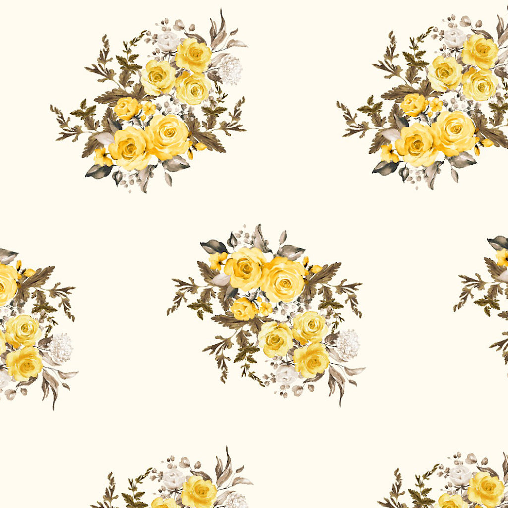 Yellow Flower Bunch on Ivory Beige Base on Pure Modal Satin