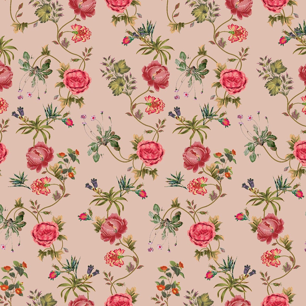 Beige Small Floral Print on Pure Natural Crepe OM SG 133