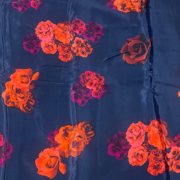 Gazal Red Floral Bunch Print on Dark Blue Base color Pure Natural Crepe